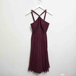 NWT Dress The Population Dakota Crepe Chiffon Cocktail Dress In Burgundy-XS
